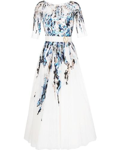 Saiid Kobeisy Bead-embellished Tulle Midi Dress - Blue