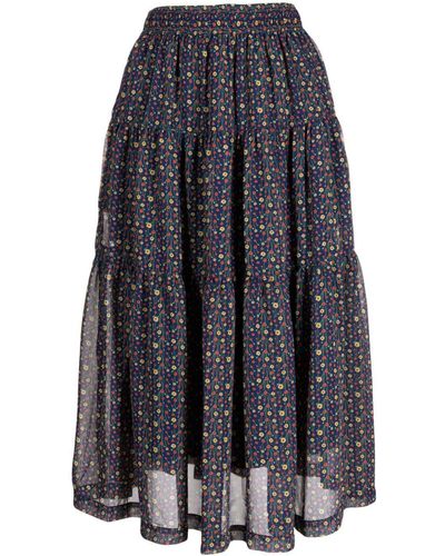 Chocoolate Floral-print Tiered Skirt - Blue