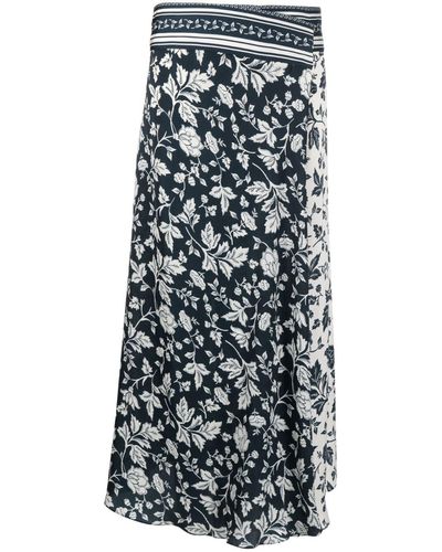 Ba&sh Botanical-print Wrap-design Midi Skirt - Blue