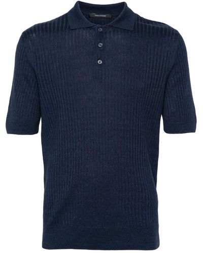 Tagliatore Ribbed-knit Polo Shirt - Blue