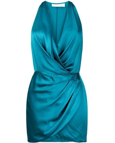 Michelle Mason Silk Halterneck Mini Dress - Blue