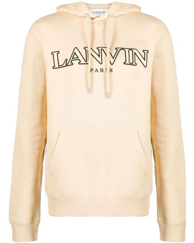 Lanvin Logo-embroidered Drawstring Hoodie - Natural