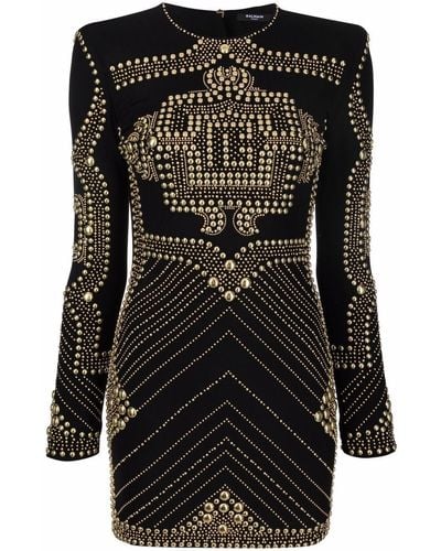 Balmain Stud-embellished Long-sleeve Dress - Black