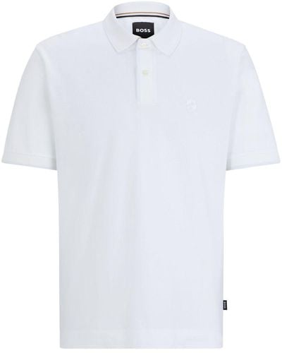 BOSS Embroidered-monogram Cotton Polo Shirt - White