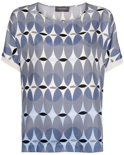 Lorena Antoniazzi T-shirt en soie à imprimé géométrique - Bleu