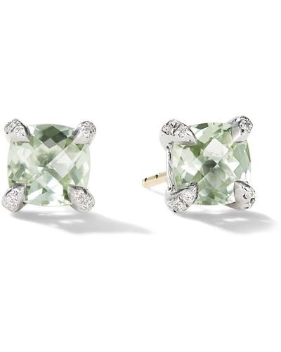 David Yurman Sterling Silver Petite Chatelaine Prasiolite And Diamond Stud Earrings - Green