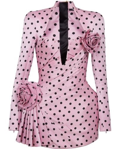 Balmain Polka Dot-print Pleated Minidress - Pink
