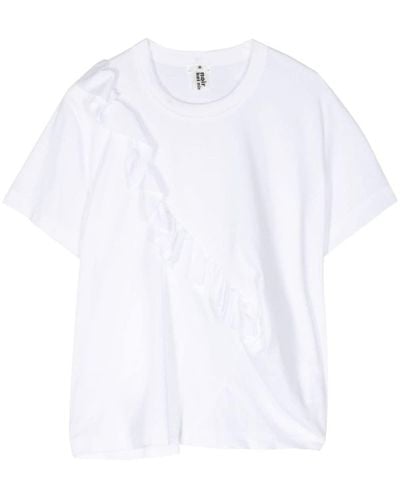 Noir Kei Ninomiya Ruffle-detailing Cotton T-shirt - White