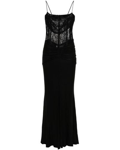 Alessandra Rich Draped Lace-Panel Maxi Dress - Black