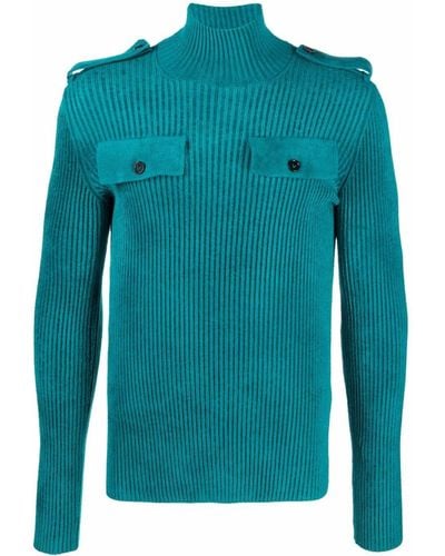 Bottega Veneta Ribbed-knit Epaulettes Sweater - Blue