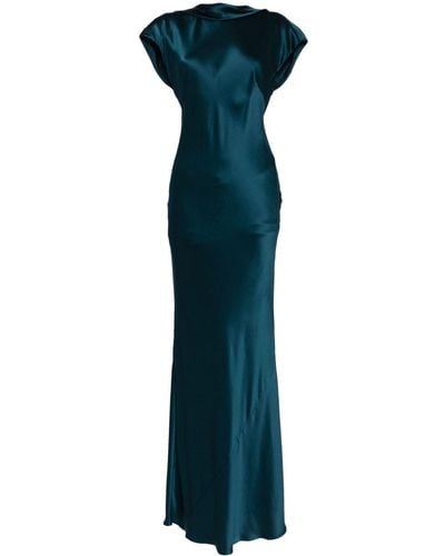 Michelle Mason Zijden Avondjurk Met Open Rug - Blauw
