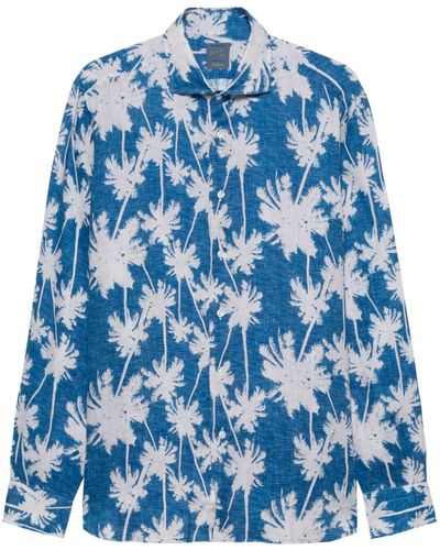 Barba Napoli Leinenhemd mit Palmen-Print - Blau