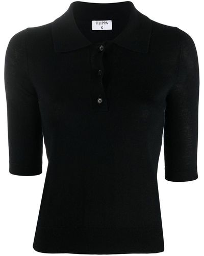 Filippa K Half-sleeved Knitted Polo Top - Black