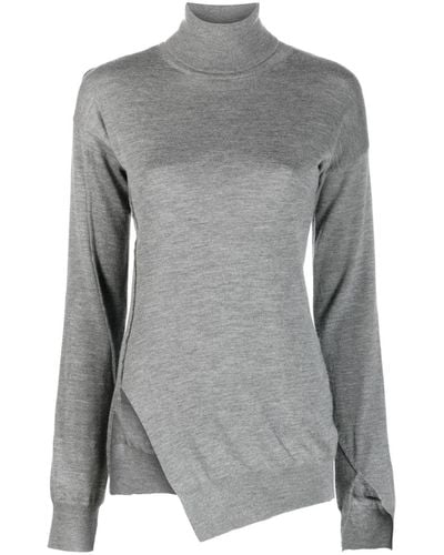 The Row Roll-neck Asymmetric Knitted Top - Grey