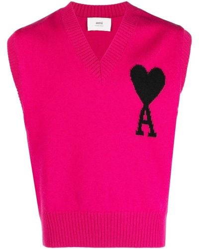 Ami Paris Pullunder mit Intarsien-Logo - Pink