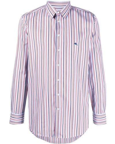 Etro Logo-embroidered Striped Cotton Shirt - Purple