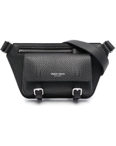 Giorgio Armani Logo-print Pebbled Belt Bag - Black