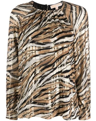 Michael Kors Tiger-print Long-sleeved Blouse - Brown