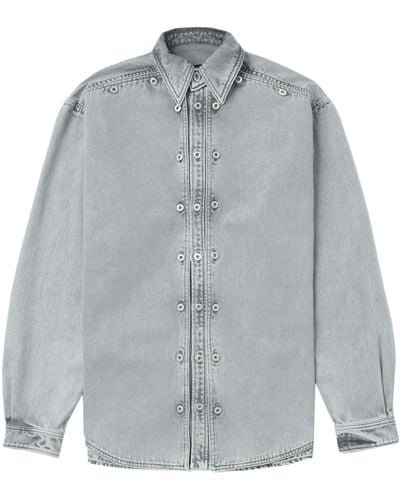 Y. Project Light Wash Layered Denim Shirt - Grey