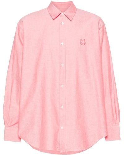 Maison Kitsuné Contour Fox Head-embroidery Cotton Shirt - Pink