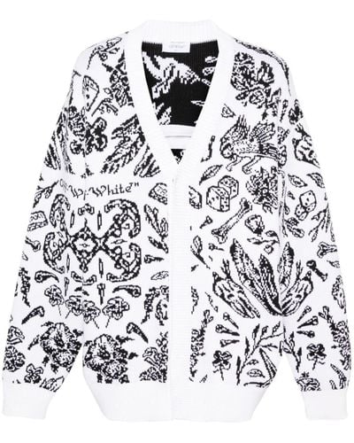 Off-White c/o Virgil Abloh Intarsia-knit V-neck Cardi-coat - White