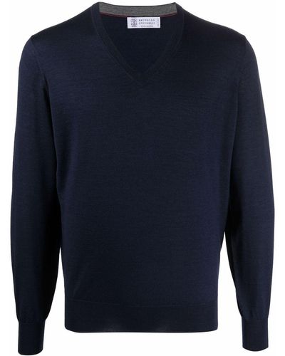 Brunello Cucinelli ファインニット Vネックセーター - ブルー