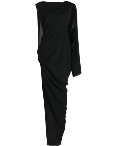 Rick Owens Long One-shoulder Draped Silk Blend Dress - Black