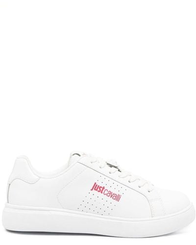 Just Cavalli Tiger Head-logo Leather Trainers - White