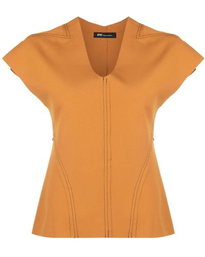 UMA | Raquel Davidowicz Contrast-stitching V-neck Top - Orange