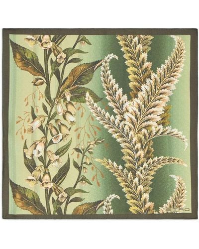 Etro Floral-print Silk Pocket Square - Green