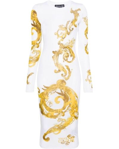 Versace Robe mi-longue à imprimé Watercolour Couture - Métallisé