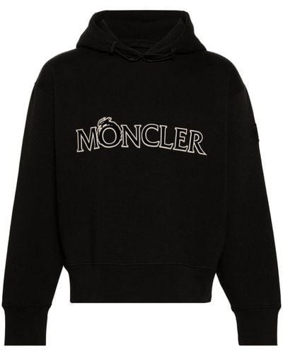 Moncler Logo-flocked Jersey Hoodie - Black
