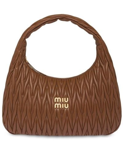 Miu Miu Large Wander Matelassé Shoulder Bag - Brown