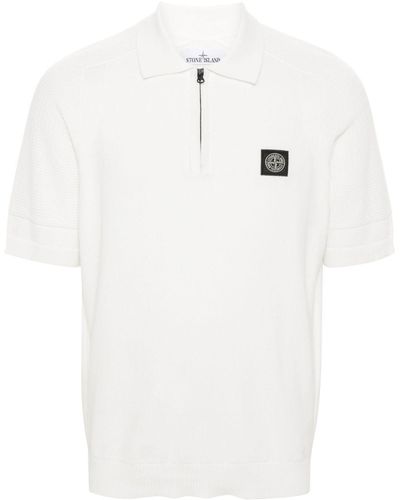 Stone Island Compass-motif Knitted Polo Shirt - White