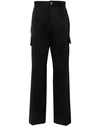 Versace Cotton Cargo Trousers With Pockets And Embroidery - Black