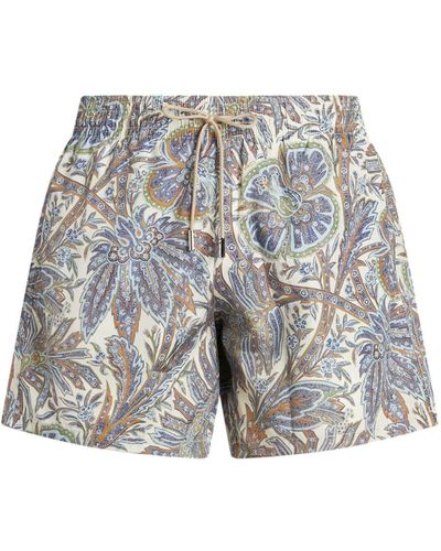 Etro Paisley Foliage-print Swim Shorts - Gray