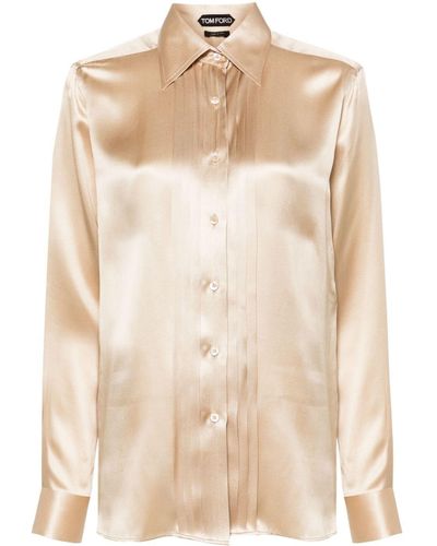Tom Ford Pintuck-detail Silk Shirt - Natural