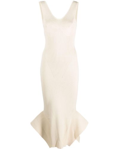 Marine Serre Sleeveless Asymmetric-hem Midi Dress - White
