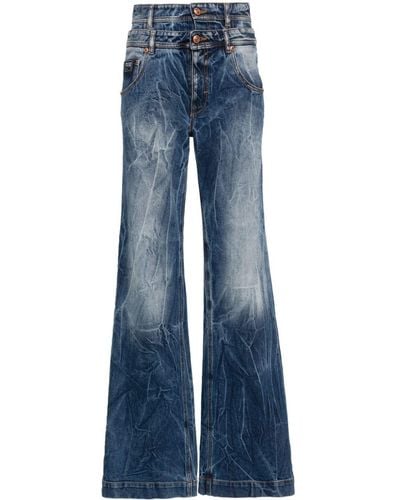 Versace Jeans Couture Vaqueros anchos con doble cintura - Azul