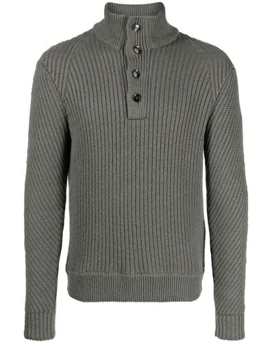 Brioni Chunky-ribbed Cotton Sweater - Gray