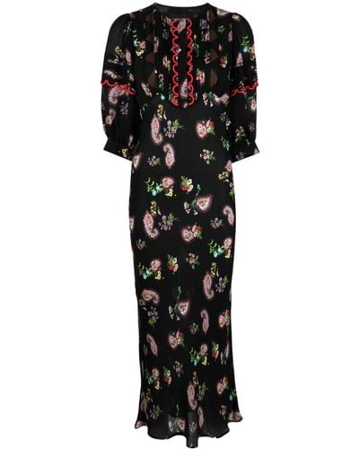 Cynthia Rowley Floral-print Silk Midi Dress - Black