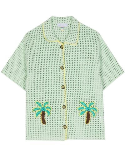 Mira Mikati Palm Tree-appliqué Pointelle-knit Top - Green