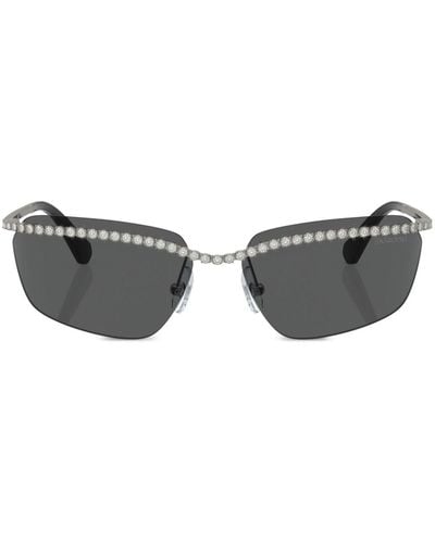 Swarovski Pavé-band Rectangle-frame Sunglasses - Gray