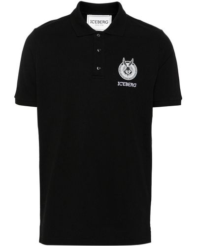 Iceberg Logo-embroidered Cotton Polo Shirt - Black