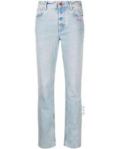Off-White c/o Virgil Abloh Slogan-print Straight High-rise Jeans - Blue