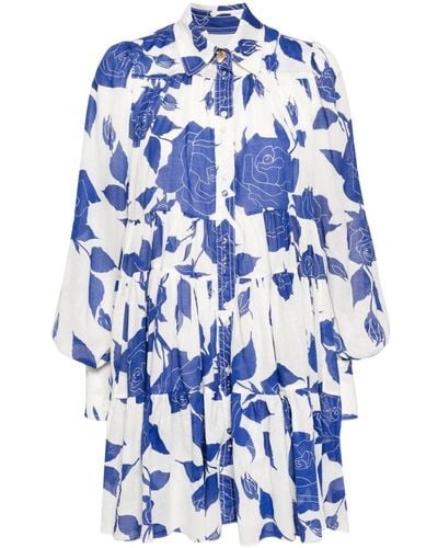 Aje. Rose-print Cotton Shirtdress - Blue
