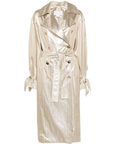 Genny Engraved-buttons Pinstriped Maxi Coat - Natural