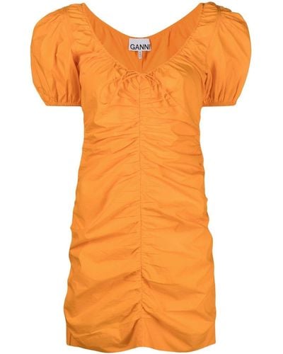 Ganni Robe courte à manches bouffantes - Orange