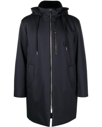 Giorgio Armani Drawstring-hooded Zipped Coat - Black