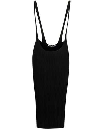 ANDREADAMO Ribbed-knit Pinafore Dress - Black